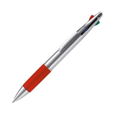 Zilver / rood Balpen | 4 schrijfkleuren