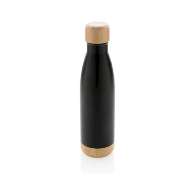 Zwarte RVS fles | bamboe deksel en bodem | 700 ml
