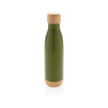 Groene RVS fles | bamboe deksel en bodem | 700 ml