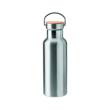 Zilvere Thermosfles | Bamboe dop | 500 ml
