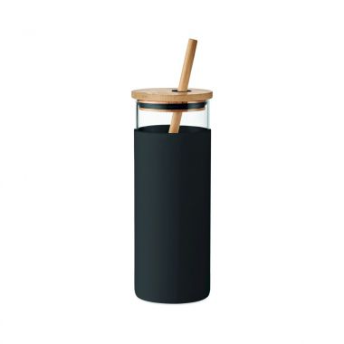 Zwarte Glazen drinkbeker | Bamboe details