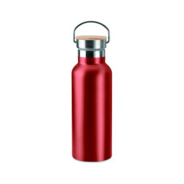 Rode Thermosfles | Bamboe dop | 500 ml