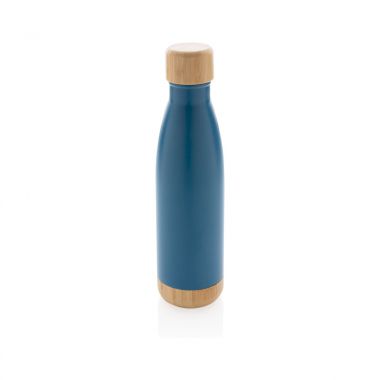 Blauwe RVS fles | bamboe deksel en bodem | 700 ml