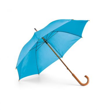 Lichtblauwe Paraplu bedrukken | Houten steel | 104 cm