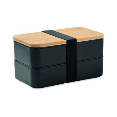 Zwarte Lunchbox PP | Bamboe deksel | 2 laags