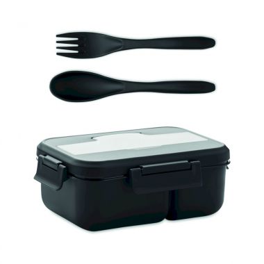 Zwarte Lunchbox met bestek | 1 liter
