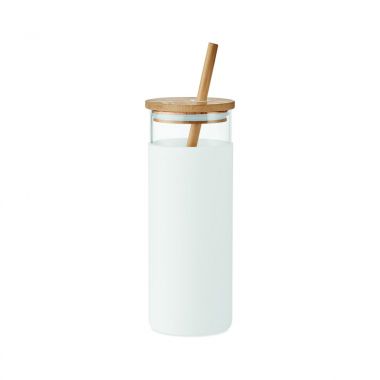 Witte Glazen drinkbeker | Bamboe details
